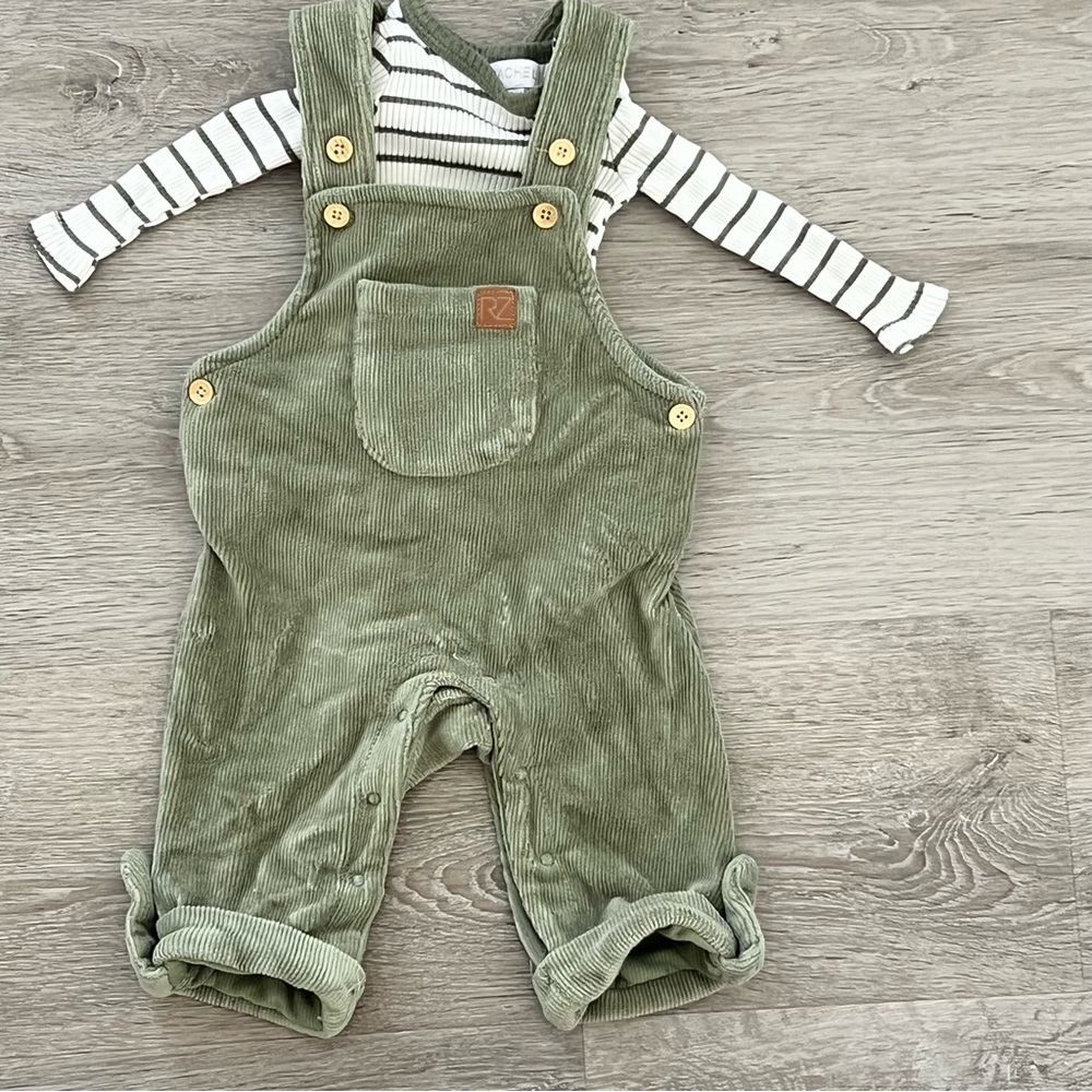 0-3 months Olive Green Corduroy Overalls